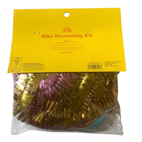Sun Squad 5-Piece Bike Decorating Kit Garlands & Streamers Rainbow NEW UNOPENED - Picture 3 of 5